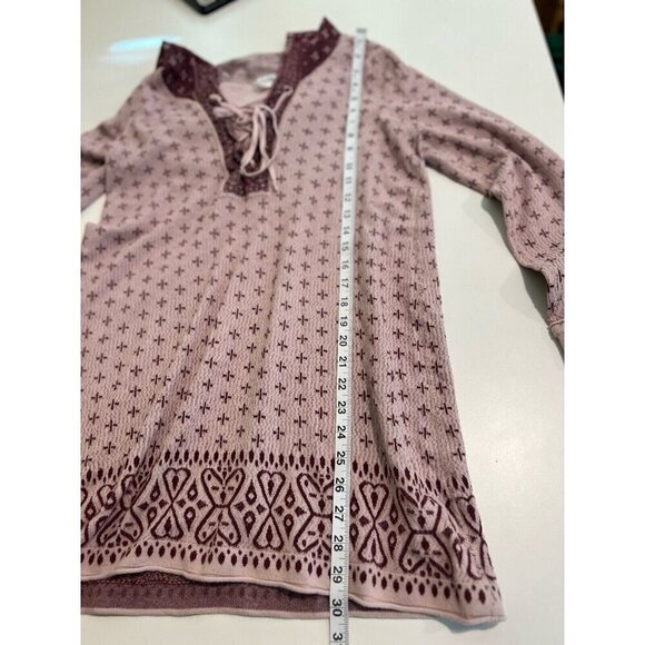 Intimately Free People Waffle Knit Hoodie Shirt Medium Boho Pink Hippie Henley - Picture 5 of 6